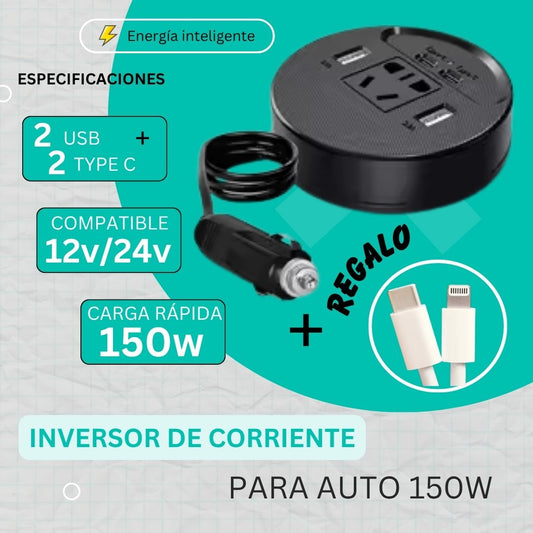 CARGADOR INVERSOR PARA AUTO PRO 12V / 24V a 220V